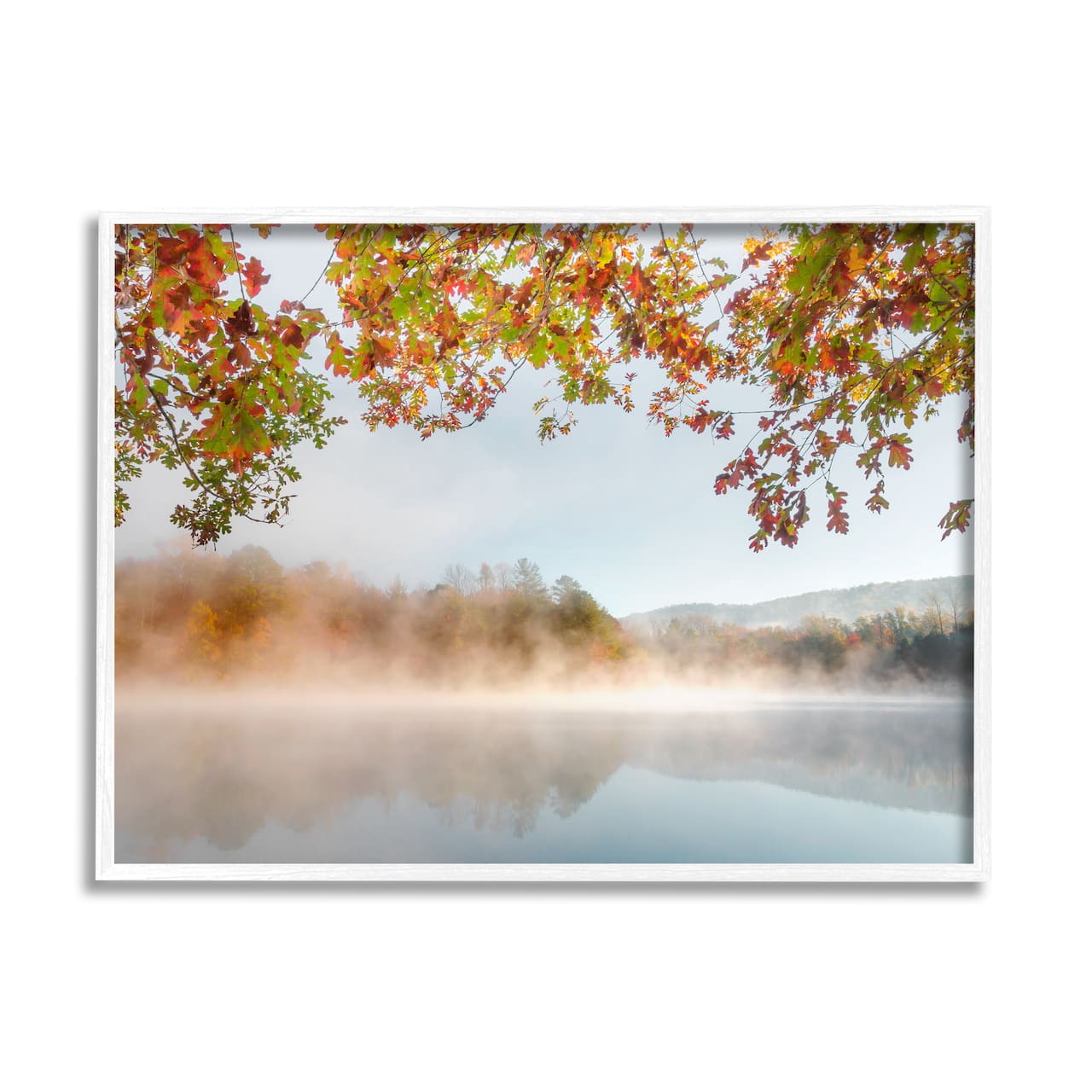 Stupell Industries Foggy Autumn Lake Landscape Fall Tree Leaf Overhang Framed Wall Art